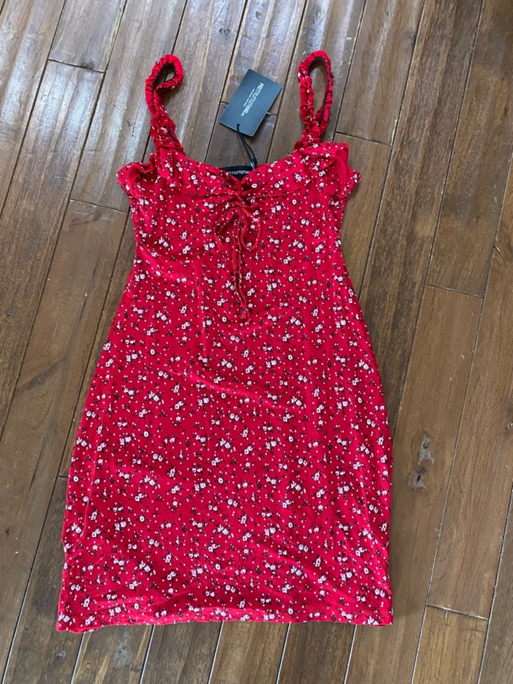 Pretty Little Thing Red Floral Tie-Front Sundress